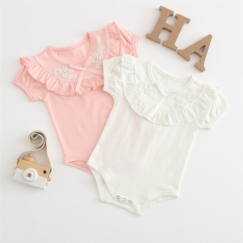 

2020 Infant Toddler Lace Short Sleeve Rompers Candy Pink And White Color Cute Baby Girl Toddler Clothes Wholesale1, Ivory
