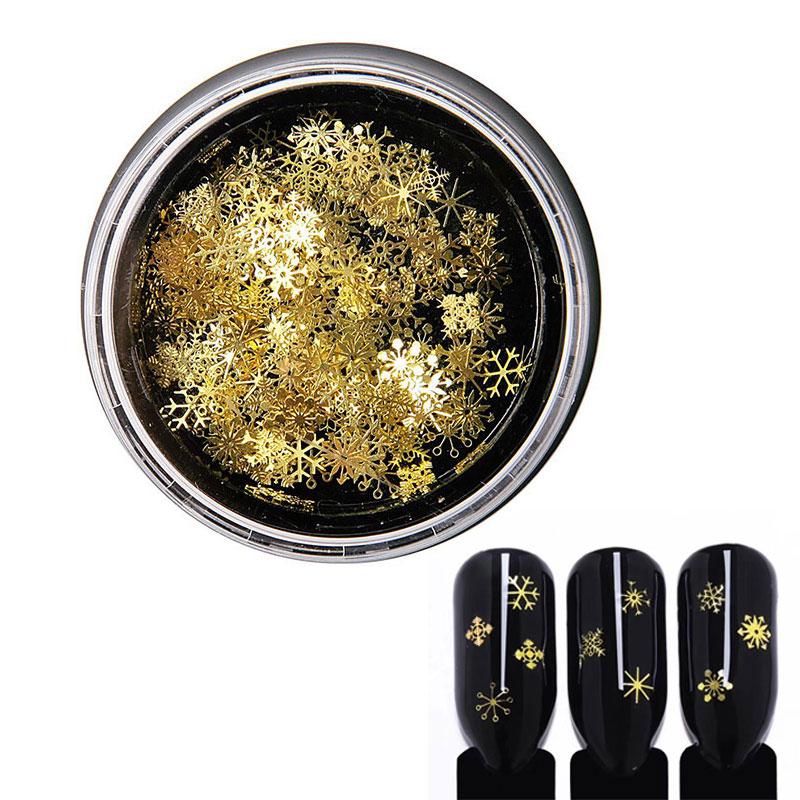 

1 Box Mixed Design 3D Nail Glitter Sequins Gold Hollow Snow Flakes Nail Art Decorations Charm Manicure Accessories Pillette