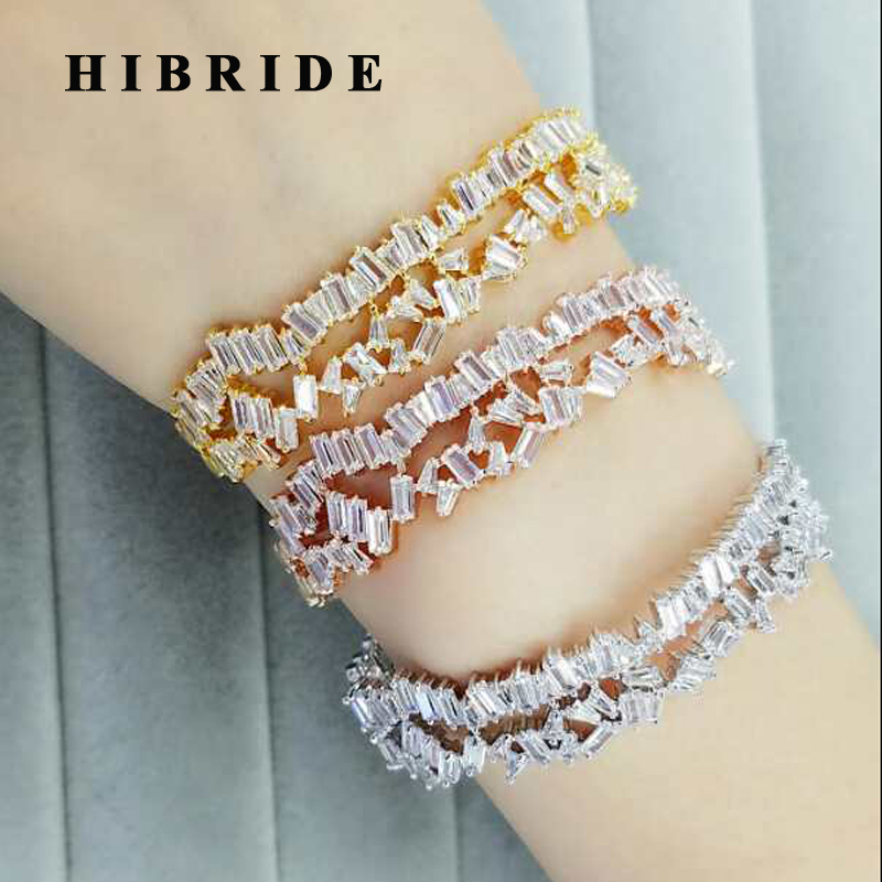 

HIBRIDE Cute Newest Design Multi-layered Baguette Bangles&Bracelets Women Jewelry Cubic Zirconia Adjustable B-81