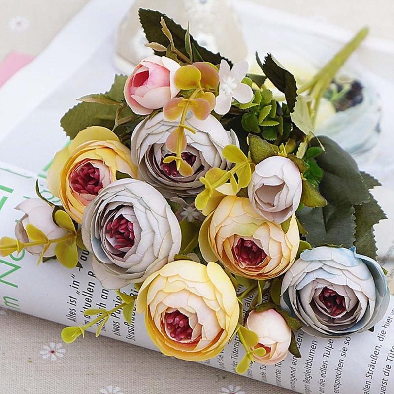 

10heads/1 bundle Silk roses Bride bouquet for Christmas home wedding new Year decoration fake plants artificial flowers1, White