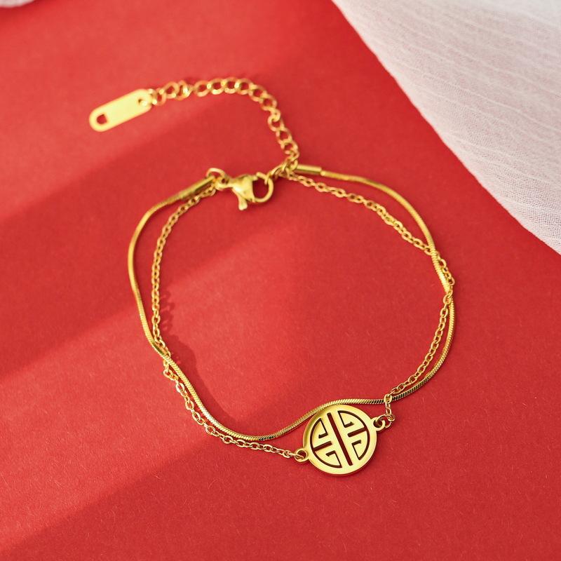 

Charm Bracelets Fashion Simple 316L Stainless Steel 2 Layers Lucky Bracelet Women Gold Plating Color Preserving Luxury Jewelry