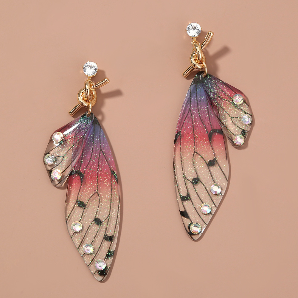 

Women Simple Retro Style Earrings Colorful Butterfly Symmetrical Earrings Red Green Color Earrings New Fashion Jewelry