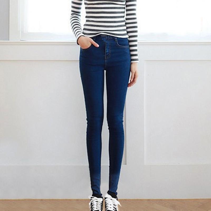 

Pencil Pants Womens Jeans High Waist Stretch Skinny Streetwear Denim Pants 2021 Retro Washed Elastic Slim Lady Pencil Trousers, Black
