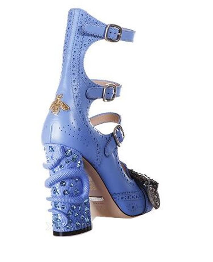 

Hot Sale-Blue Black Snake Cut out Evening Prom Party Pumps Lady Short Boots Buckle Rhinestone Womens Boot
