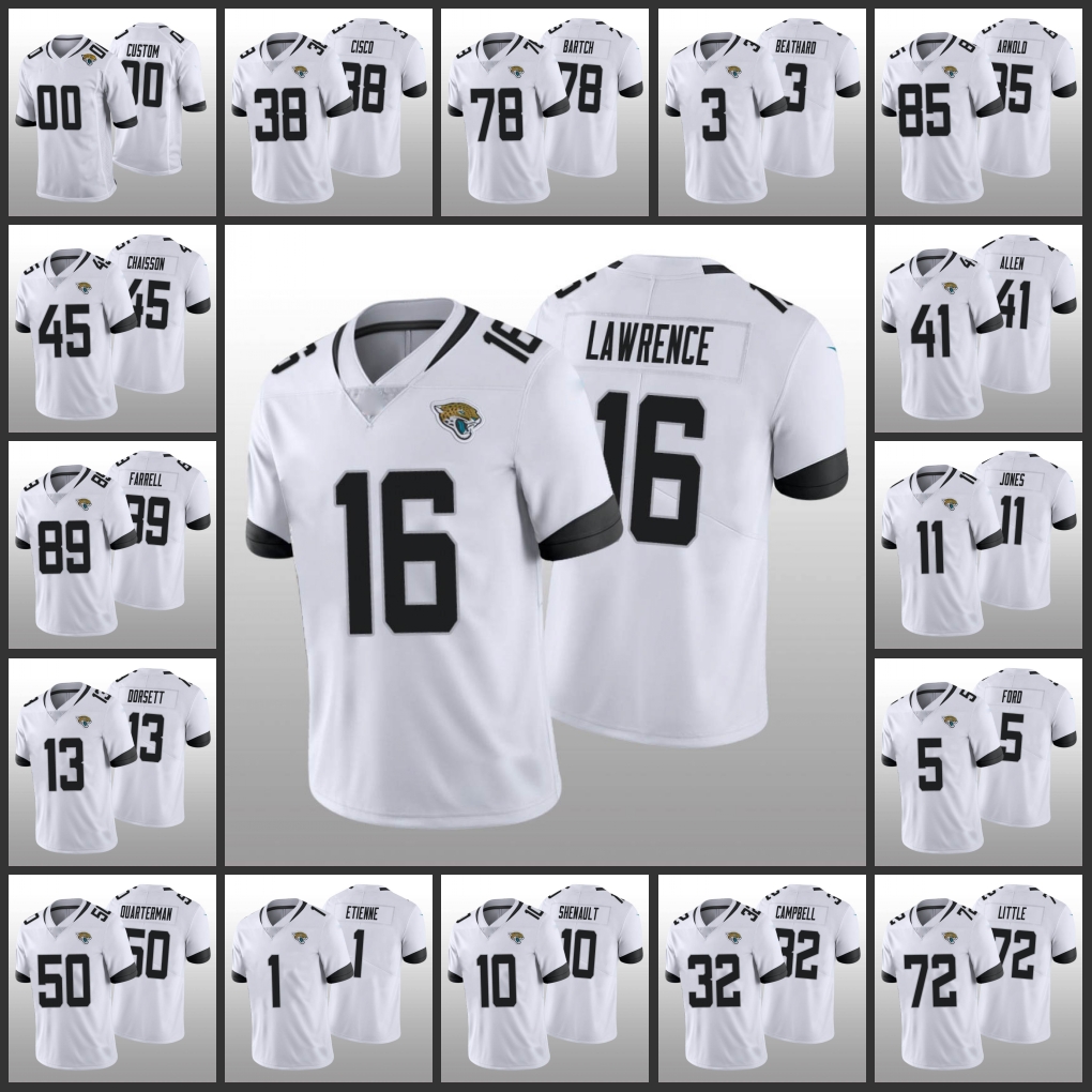 

Jacksonville''Jaguars''Men #85 Dan Arnold 16 Trevor Lawrence 1 Travis Etienne 45 K'Lavon Chaisson Women Youth Custo, Black;red