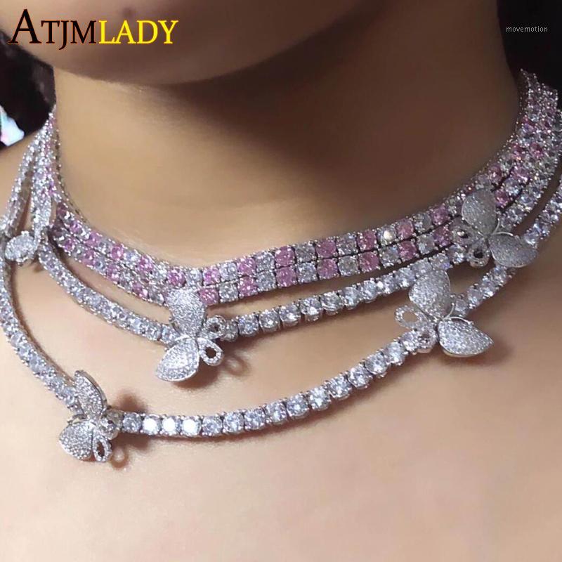 

5mm Pink white Iced out 5A CZ Tennis Chain two tone Colored Women Fashion Necklaces Hiphop Bling Cubic Zirconia Hiphop Jewelry1