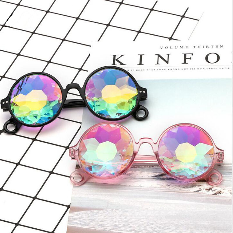 

2021 New Fuuny Party Sunglasses Fan Disco Mosaic Round Sun Glass Crystal Psychedelic Kaleidoscope Glasses Sunglass Concert Show Eyewear D0vx