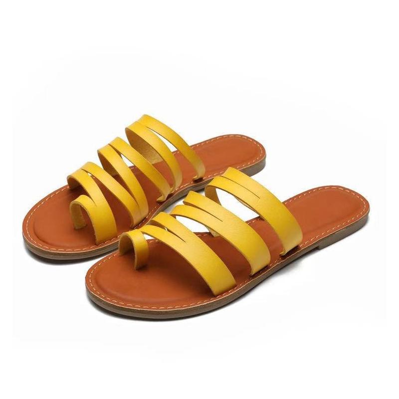 

2021 Fashion Women Slipper Slip On Ladies Cross Tied Flat Shoes PU Leather Female Breathable Summer Plus Size Comfortable, Black