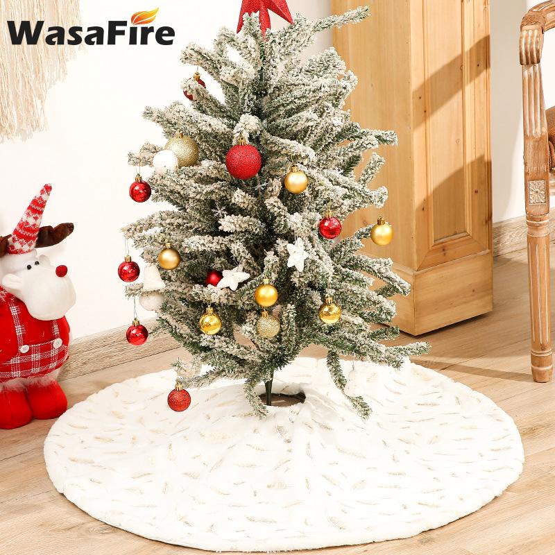 

90/120cm Round Christmas Tree Skirt Feathers Embroidered Xmas Trees Base Cover Ornaments Floor Mat Home Party Decoration
