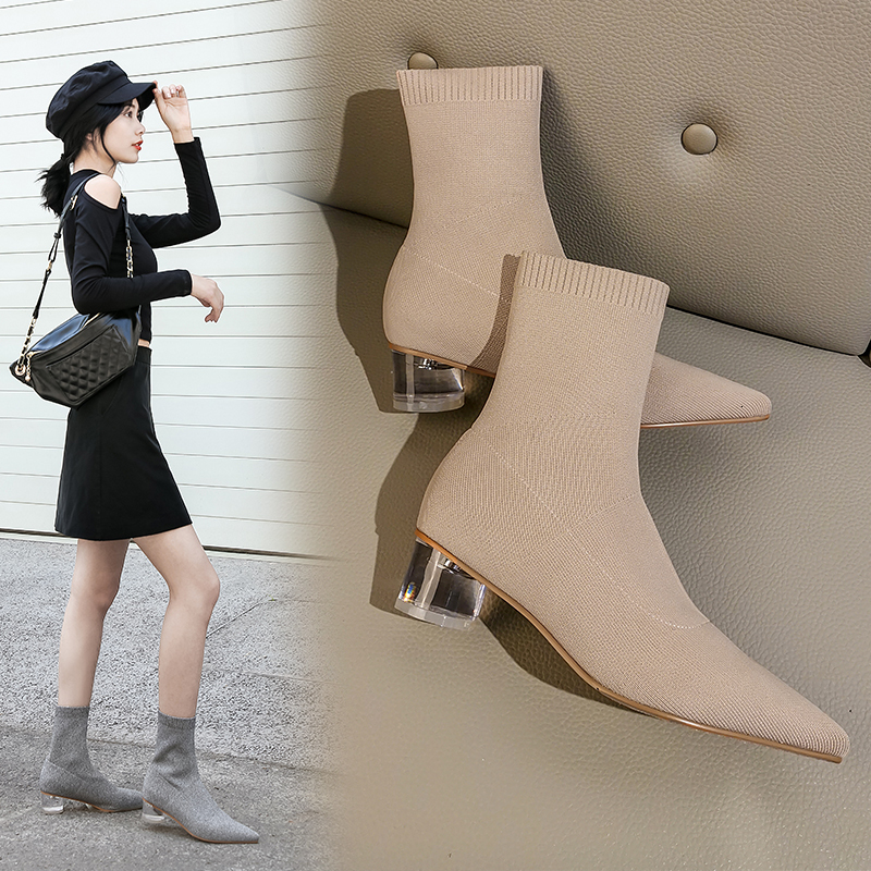 

2021 Hot Women's 22-25cm in Length Flying Woven Elastic Pointed Finger of Foot Crystal Jump Boots Spring and Autumn 7ZVD, Grey-winter.