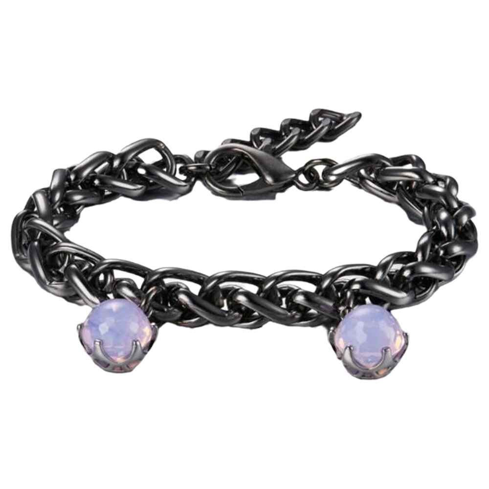 

New Arrival Punk Thick Chain Bracelet Copper Metal Pink Stone Gun Black 2 pcs Jewelry for women