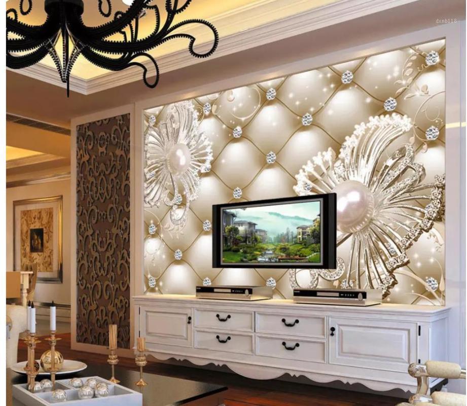 

3D Wallpaper Custom Photo Wallpaper Diamond, jewellery, flower luxury Art Mural for Living Room Large Painting Home Decor1, As pic