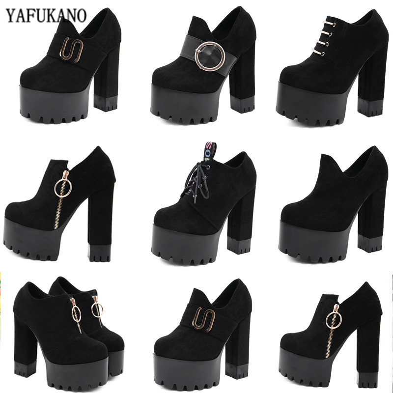 

14cm Super High Heels 2020 Sexy Platform Women Ankle Boots Fashion Square Heel Zipper Short Boots Nightclub Party Cocktail Pumps, 03 black