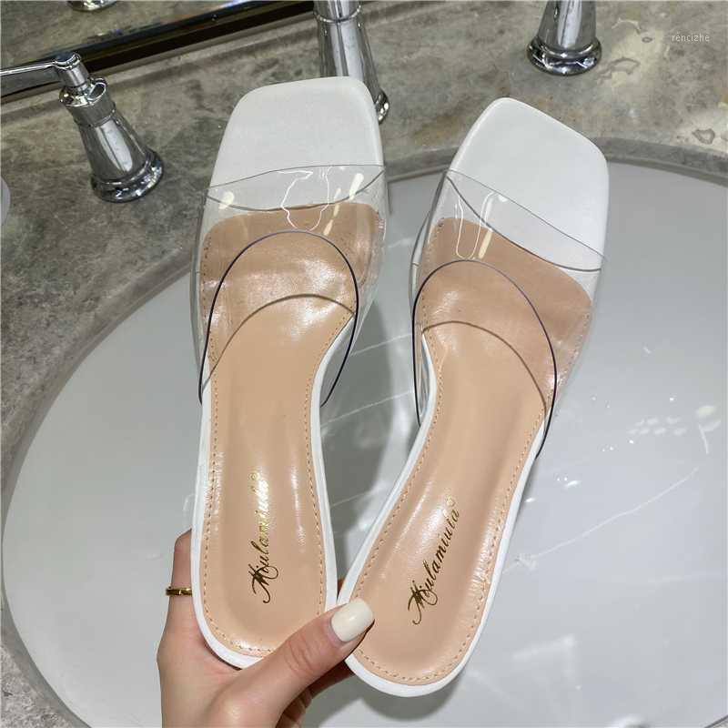 

Summer Women PVC Jelly Slippers 2020 New Clear Med Heels Sandal Open Toe Designers Outside Sexy Ladies Slides Casual Shoes Woman1, White
