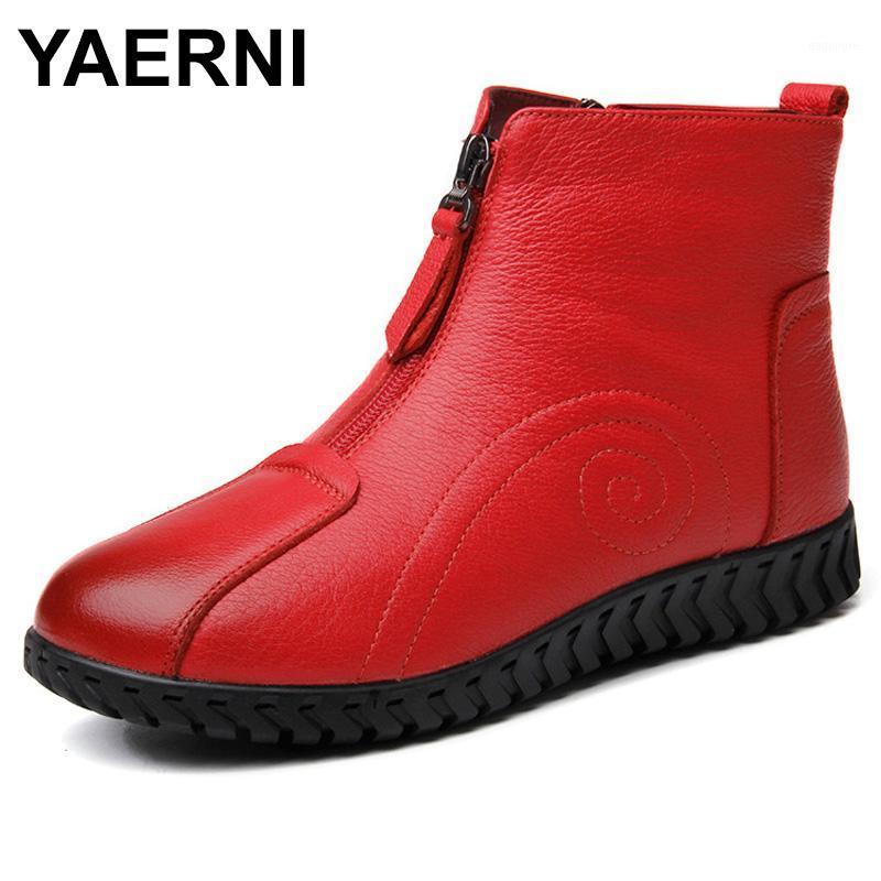 

YAERNI 2020 New Soft Comfort Wind Autumn Winter Boots Flat Non-slip Mother Cowhide Leather Shoes Woman Boots Ankle E4131, Black