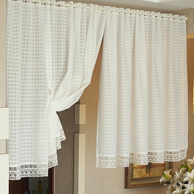 

Sheer Curtain White Tulle Lattice Check Door Curtain For Kitchen Door Half Rideau Modern Check Design Home Store Decoration, 100x45