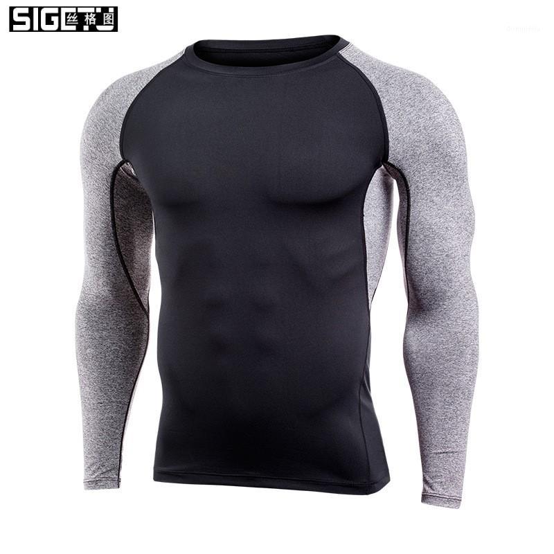 

Men Rashguard Running Shirt Men Shirt Long Sleeve Quick Dry Compression Shirts Gym Fitness Sport Anti UV Sports1, Black feather