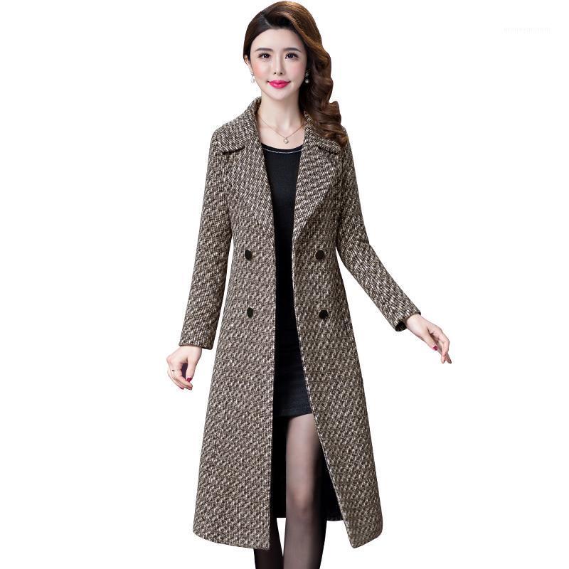 

Woolen Coat Women High Quality Long Artificial Wool Coats Winter Outerwear Plaid Womans Coats Korean Fashion Clothing Female 4251, Photo color 8206