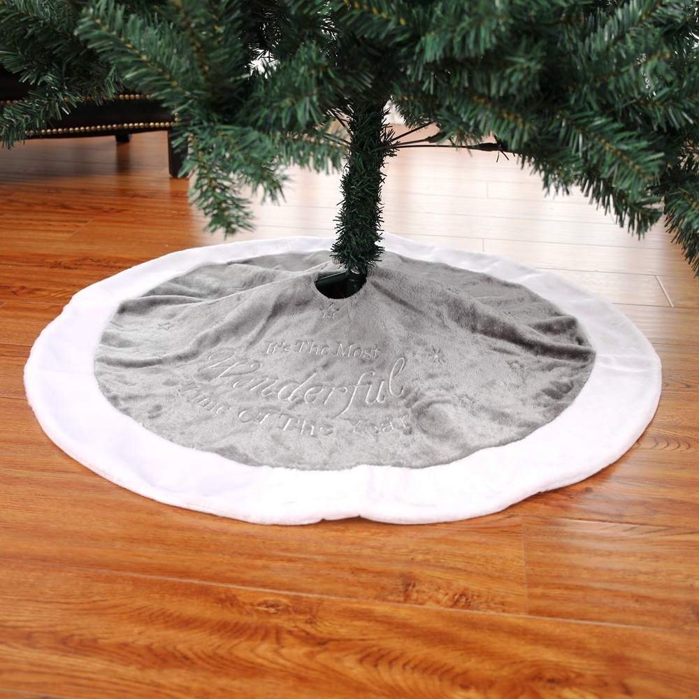

90cm 4 color Christmas tree skirt Christmas embroidery tree skirt short plush Christmas tree decoration mat Scene decoration 201127