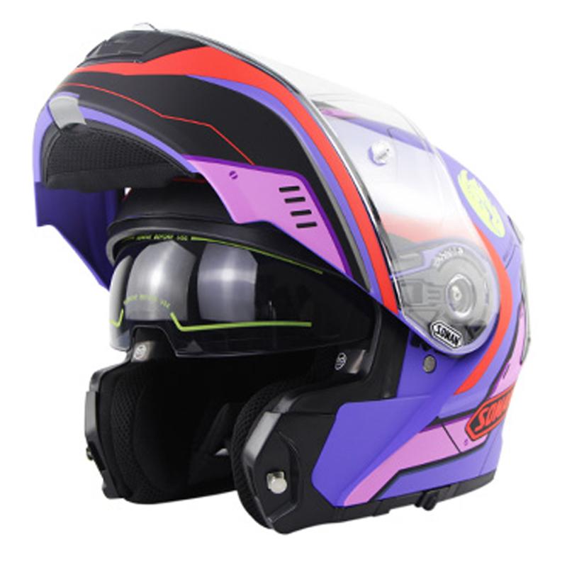 

Purple Motorcycle Helmet Full Face Motocross Helmet Flip Up Capacete Da Motocicleta Cascos Moto Casque Doublel Len Racing, 955