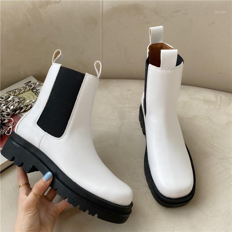 

2021 New Hot Style Fashion Women Platform Boots Round Toe Thick Bottom PU leather Waterproof Snow Boots White Black Sock1