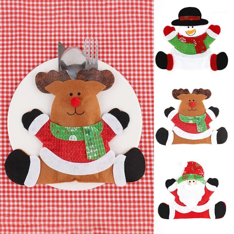 

Snowman Old Elk Christmas New Year Pocket Fork Knife Cutlery Holder Bag Home Party Table Dinner Decoration Tableware1