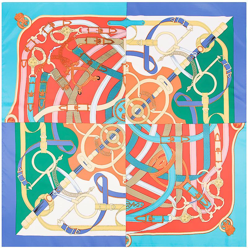 

38colors 100cm*100cm 2021 Chain Print Silk Scarf Women Headband New Hijab Twill Large Square Fashion Women Wraps