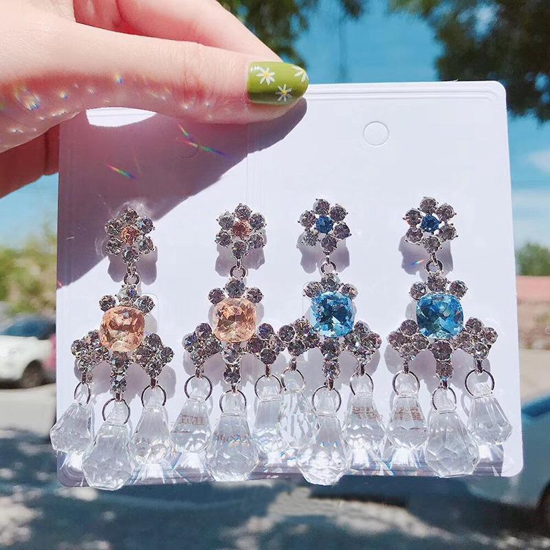

MENGJIQIAO 2021 New Korean Elegant Vintage Waterdrop Crystal Dangle Earrings For Women Girls Party Rhinestone Earings Jewelry