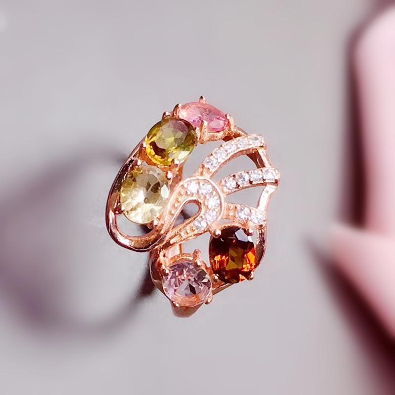 

Cluster Rings Per Jewelry Natural Real Colorful Tourmaline Distinctive Ring 0.45ct*5pcs Gemstone 925 Sterling Silver Q2041631, Golden;silver