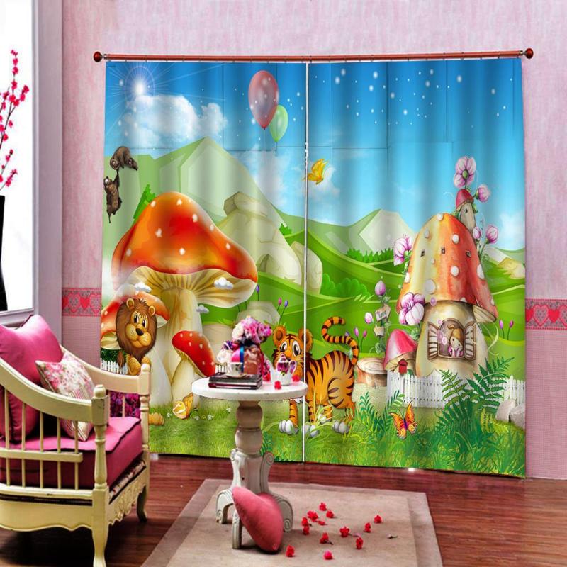 

Fashion Custom any size 3D Curtains Cartoon Mushroom House Animal children's room photo pattern For Living room Window Curtain, As pic
