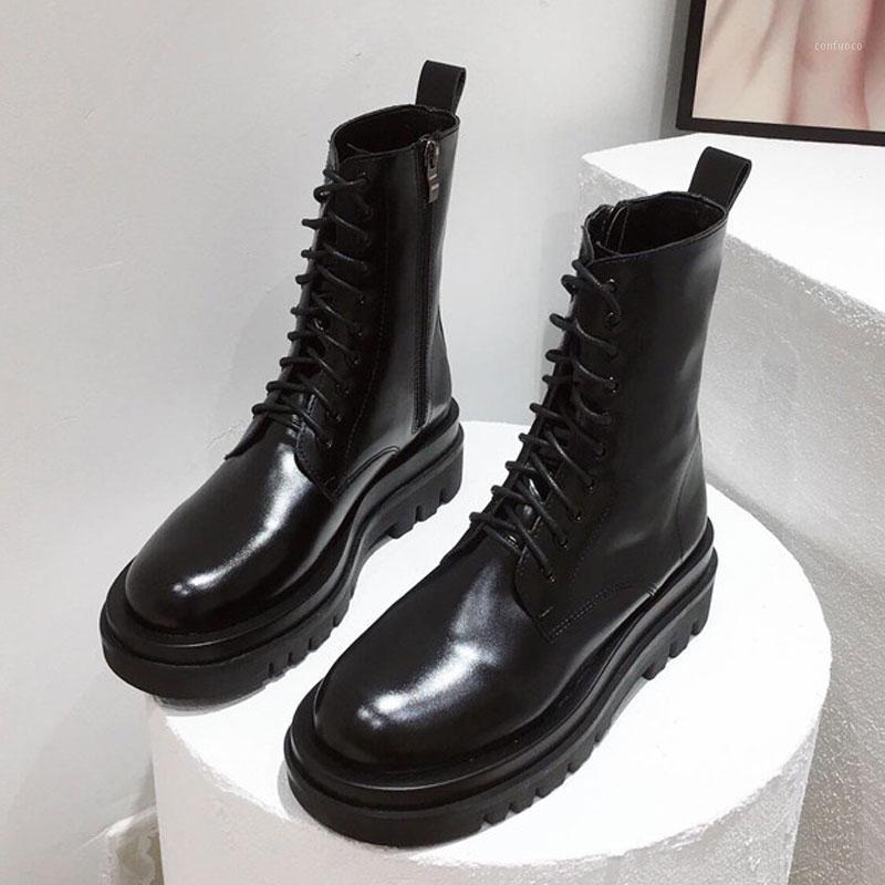 

Boots Women Height Increasing Ankle Boots Microfiber Leather Thick Bottom Waterproof Platform Short Motorcycle Boot1, Black