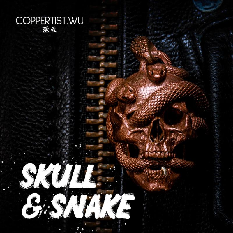 

COPPERTIST.WU Skull Snake Keychain Skeleton Key Chain Men Necklace Pendant Accessories Handmade Copper Metal Men Gift Designer