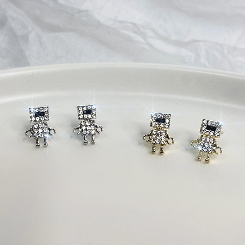 

Earrings Woman Robot Stud Earring Women Jewelry Geometric Ladies Pendant Fashion Unisex European Trendy Alloy Rhinestone Brincos