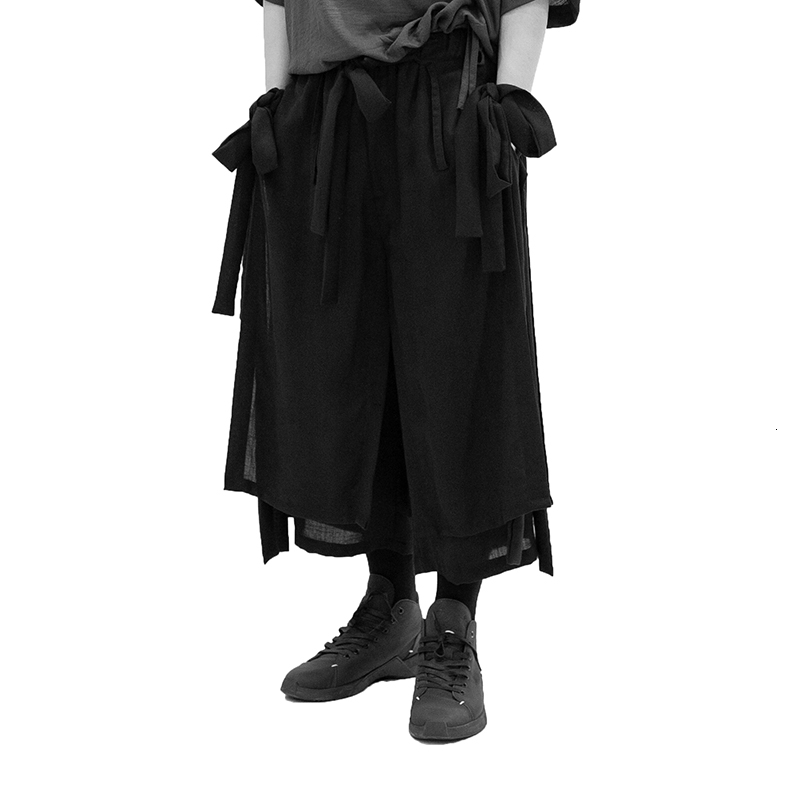

2021 New -6xl!! Home-made Originals of Men Casual Pants Wide Leg Culottes Dark Tie with Looser WE1S, Black