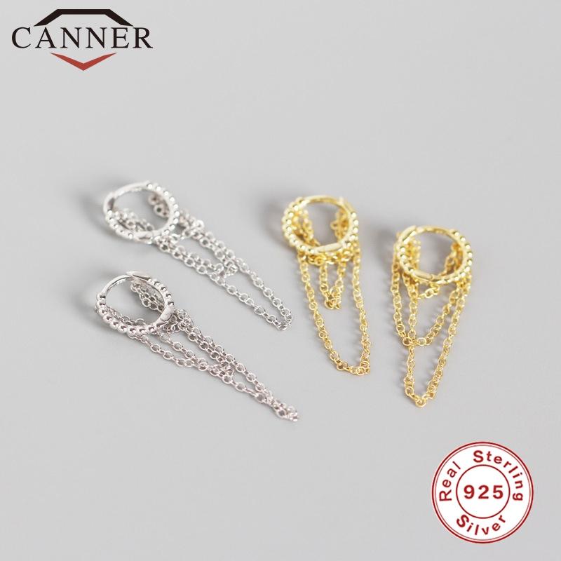 

925 Sterling Silver Geometric Bead Tassel Multilayer Chain Circle Earrings for Women Small Hoop Earrings Fashion Jewelry