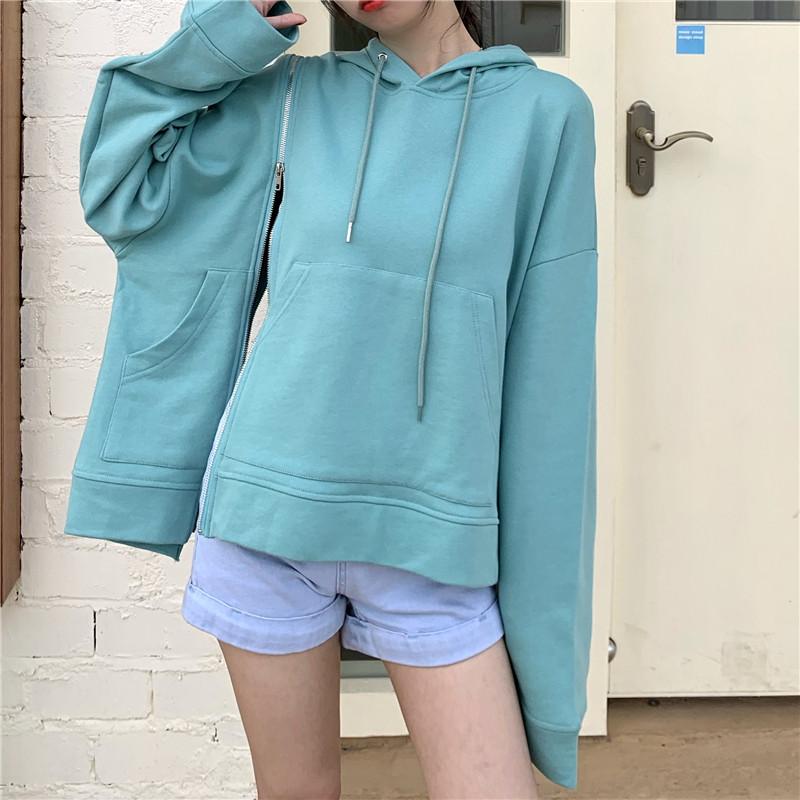 

Chic Oversized Women Hoodies Hooded Sweatshirts Side Zipper Long Sleeve Thin Woman Pullovers Asymmetric Teen Tops Clothing, Black
