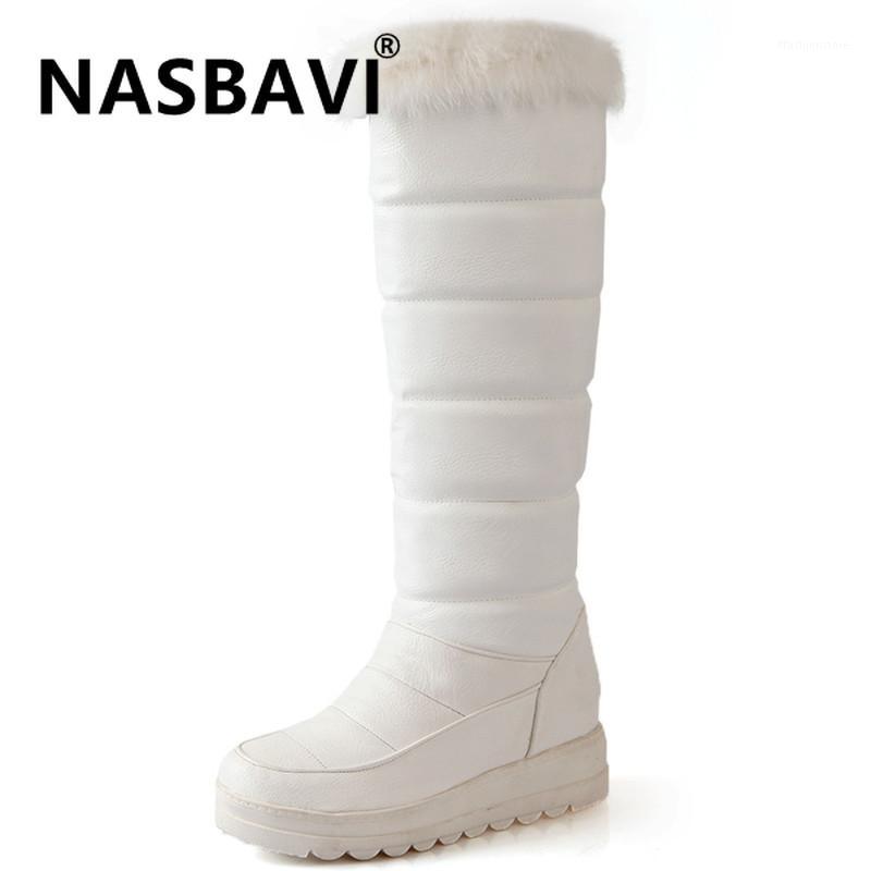 

NASBAVI new fashion sweet Winter Autumn Boots Women Knee-High round head Height Increasing shoes boots big size 34-421, Black