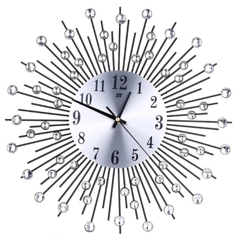 

3D Vintage Metal Crystal Sunburst Wall Clocks Large Wall Clock Modern Design Art Home Decor Living Room Decoration 38cm Size