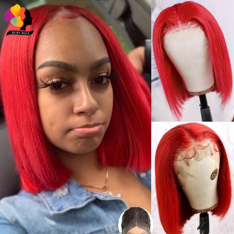 

Peruvian Straight Short Bob Wig 13X1 Lace Wigs Human Hair Wigs 99J Red Burgundy Pre-Plucked Remy Human Hair Blonde Deep Part Wig, #30