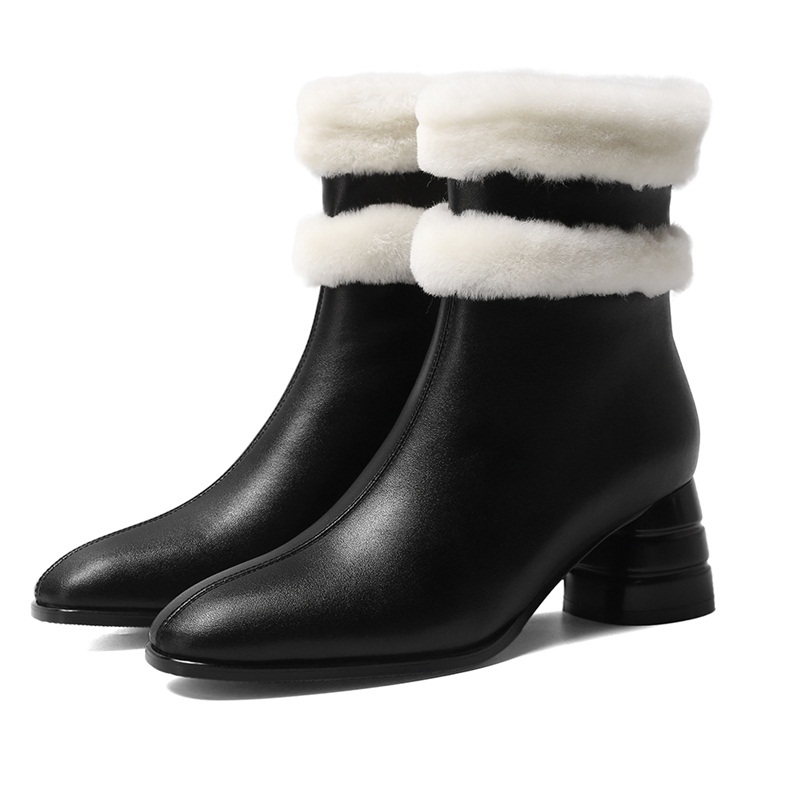 

2021 New Female Ankle High-heel Real Black White Shoes Woman Fashions Big-size Riding Boots 34-40 Iol9