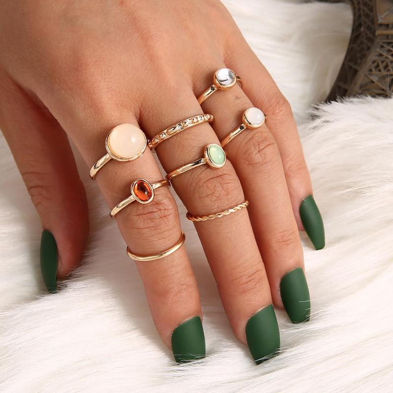 

Modyle 8pc/set Knuckle Joint Rings Set For Women Vintage Bohemian Heart Pineapple Round Wave Gold Finger Rings Jewelry 2021 New