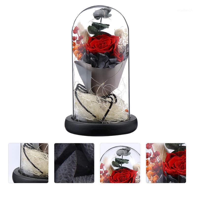 

1pc Valentines Gift Immortal Flower Glass Bottle with LED Light Home Ornament1, Pink