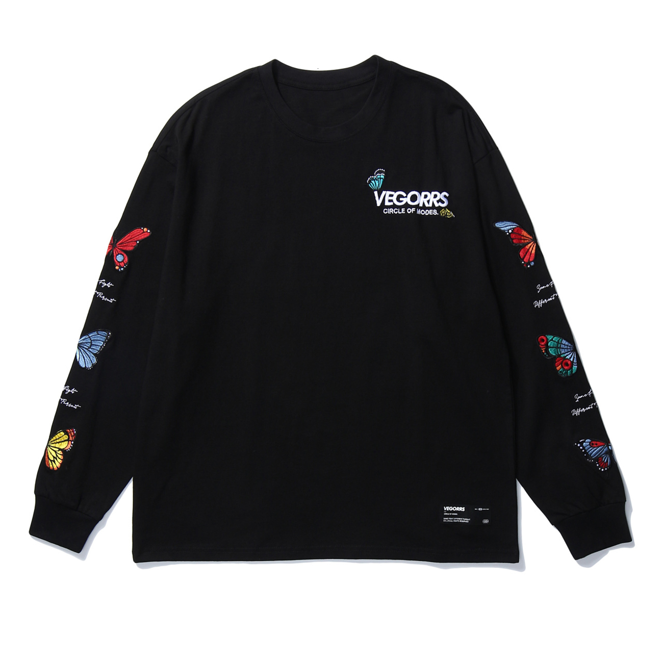 

2021 New Hip Hop Harajuku Oversized Tshirt Long Sleeve T-shirts Side Multicolour Butterfly Print Autumn t Shirt Casual Tees Shirts 1t2x, White