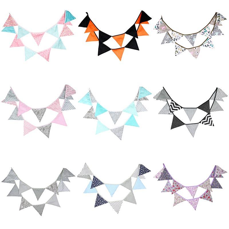 

12 Flags 3.2m Fashion Cotton Fabric Bunting Pennant Flags Banner Garland Personality Birthday Home Party Decoration Accessories
