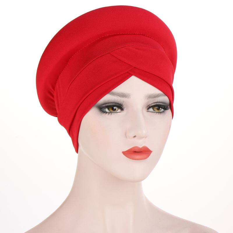 

Helisopus New Solid Color Cotton Women Turban Semicircle Cross Silky Sponge Headscarf Muslim Chemo Cap Hair Loss Cover Headwrap