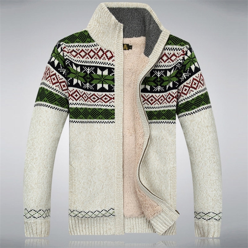

Men Fashion Cashmere Winter Wool jacket Men's Long-sleeved Stand Collar Floral Knitted coat Fleece Sweater jackets New 201114, Red