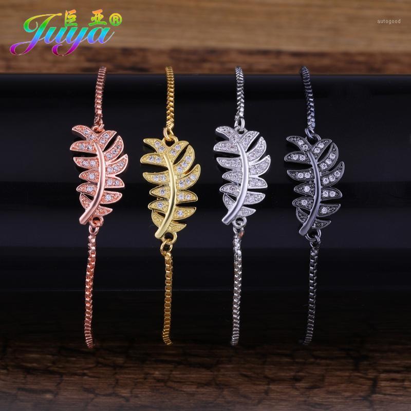 

Charm Bracelets Fashion Women Micro Pave Zircon Gold/Rose Gold Leaf Charms With Chains Bracelets1