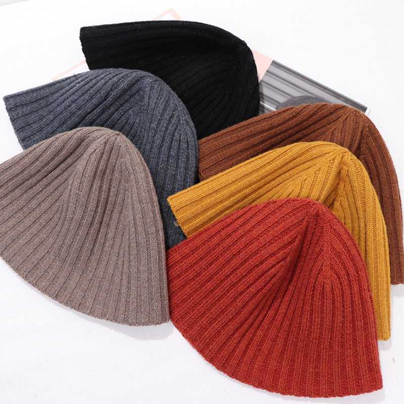 

Autumn And Winter Ladies Pullover Cap Casual Thickening Warm Fashion Korean Style Soild Color Knitted Basin Hat, White