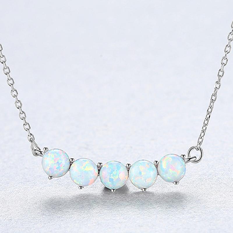 

Fashion Necklace Women Silver 925 Opal Necklace 4mm Opals Sterling Silver Secklace Fine Jwelry Wedding Gift1