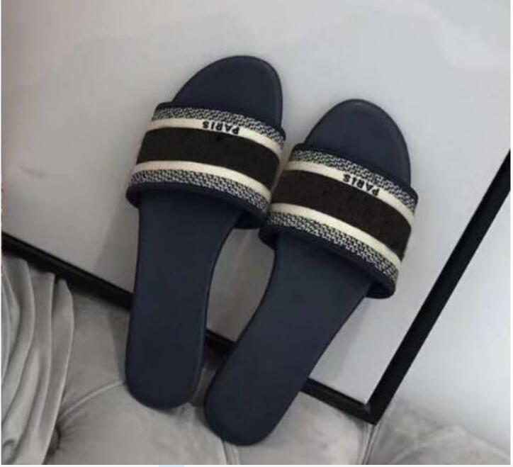 

Size 35-42 New Black Color Stripes Sandals Denim Flat Slippers Shoes Ladies Summer Outdoor Beach Causal Flip Flops Genuine Leather Sole Box, As picture